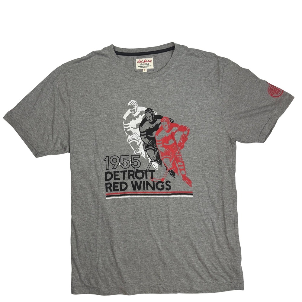 Red Jacket Vintage Sports Mens L T-Shirt Gray 100% Cotton Detroit Red Wings 1955